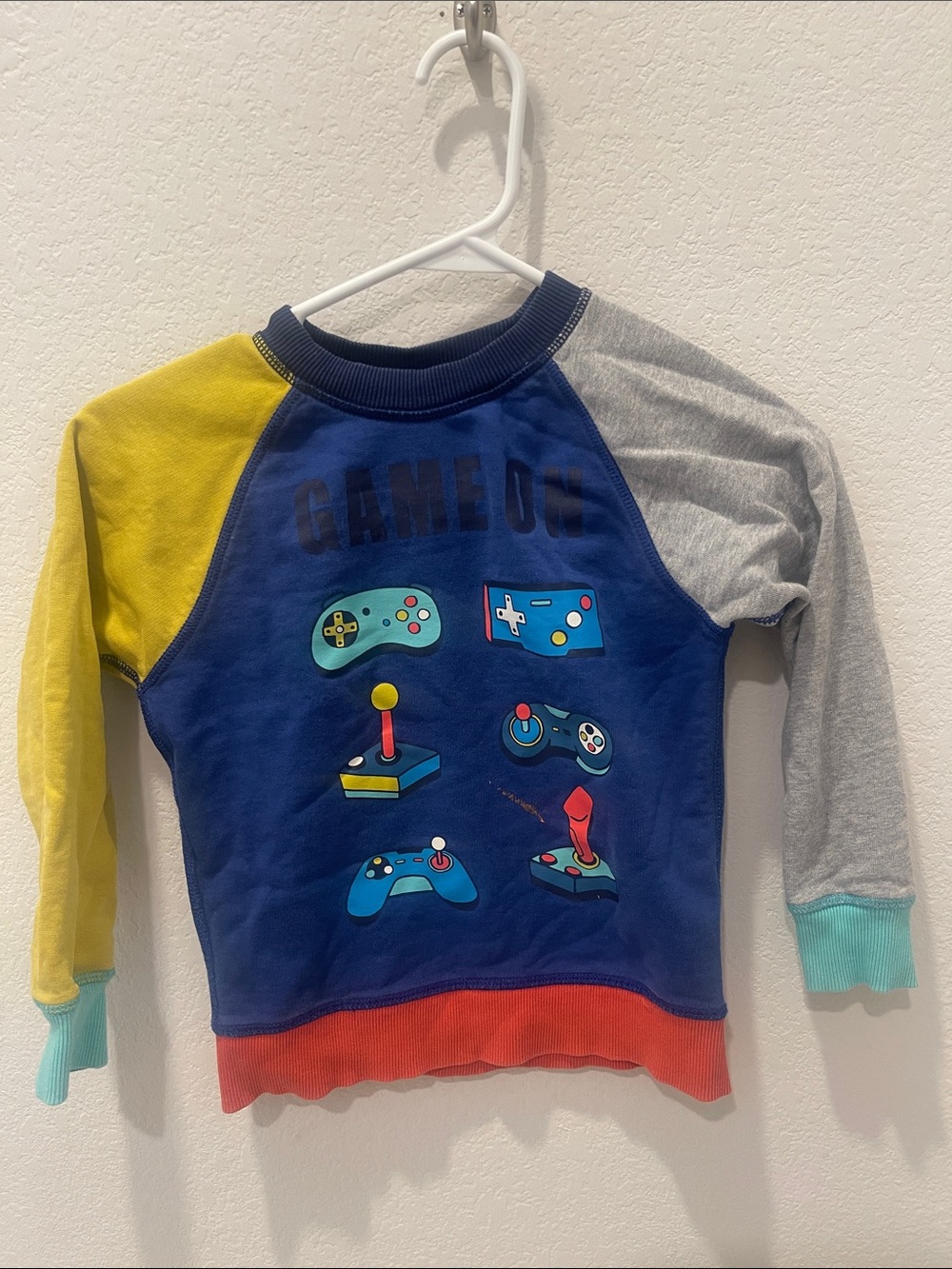 Hanna Andersson Colorblock "Game On" Graphic Pullover - Blue/Yellow/Gray